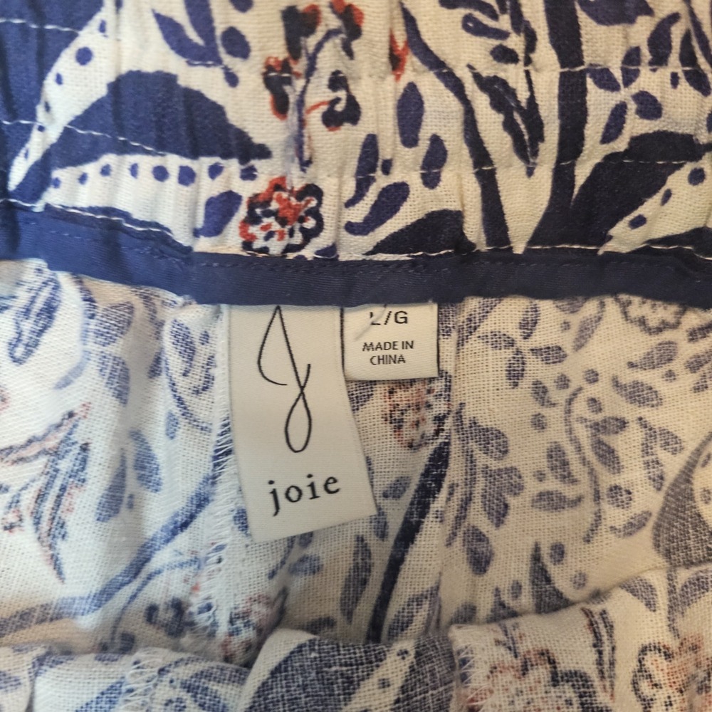 Joie Women's Linen Blend Boho Floral Shorts Blue White High Waist Beaded L - Picture 5 of 8